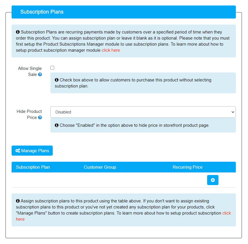 Applying Recurring Profile to Product