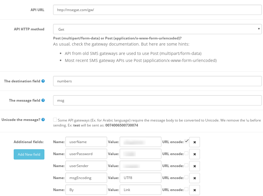 MSEGAT SMS gateway setup with SMSm - Gateway configuration example